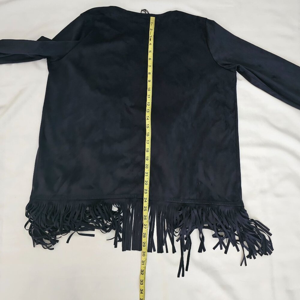 DG2 By Diane Gilman Women's Black Fringed Trim Open Front Cardigan Size XL NWT - Picture 12 of 13